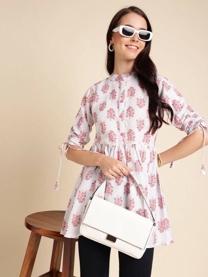 White Poly Rayon Digital Printed A-line Top - Tarini - Distacart