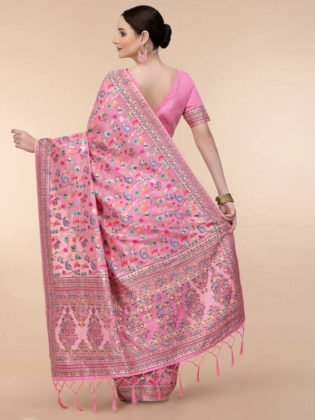 Pink Silk Blend Woven Design Saree With Unstitched Blouse Piece - Aloki - Distacart