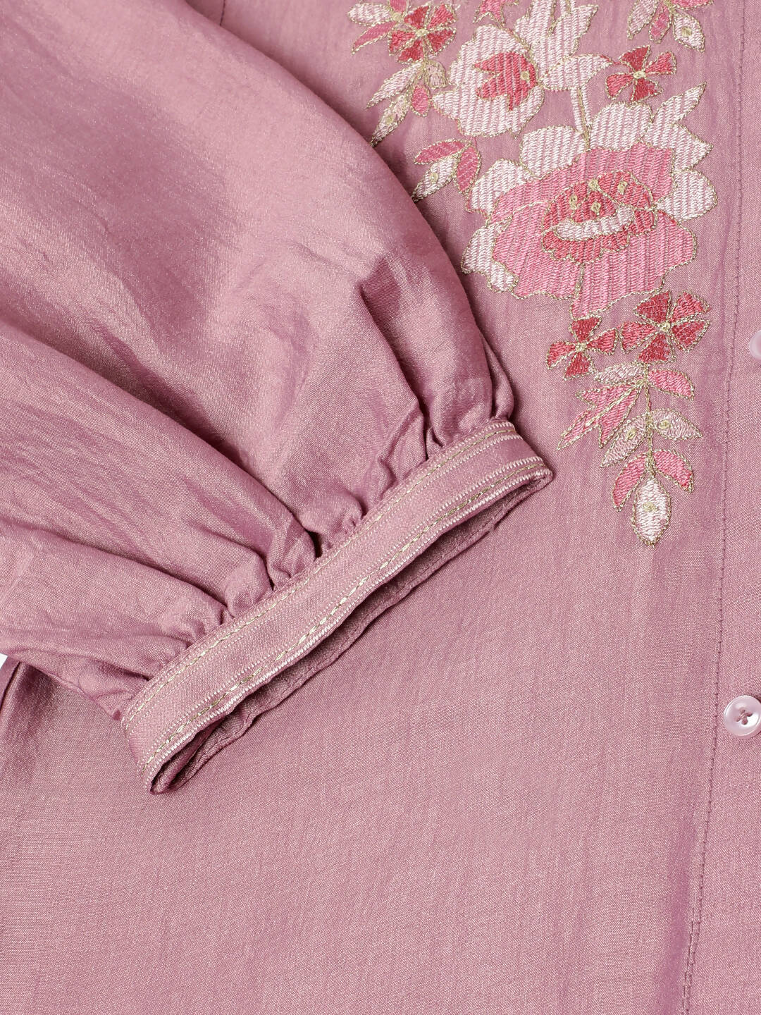 Dust Pink Chinon Yoke Embroidered A-line Top - Tarini - Distacart
