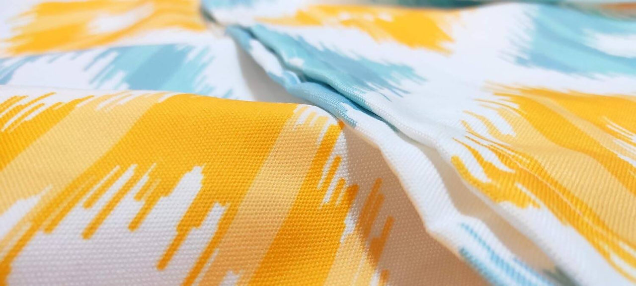 Stitchnest Ikat Yellow Teal Printed Poly Cotton Table Cover - Distacart