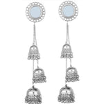 Thumbnail for Muskan Fancy Silver Plated Mirror Tribal Long Hook Jhumki Earrings