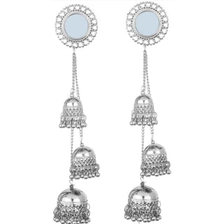Muskan Fancy Silver Plated Mirror Tribal Long Hook Jhumki Earrings