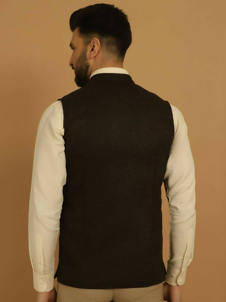 Even Apparels Pure Wool Nehru Jacket - Brown - Distacart