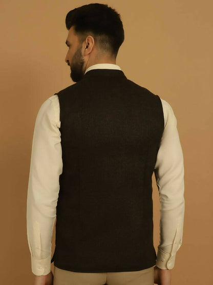 Even Apparels Pure Wool Nehru Jacket - Brown - Distacart