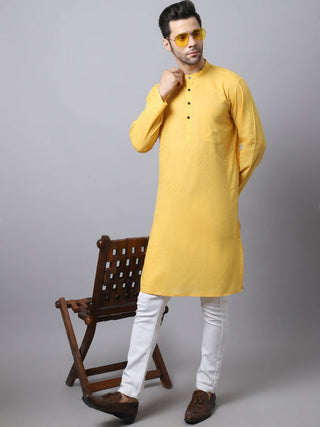 Even Apparels Yellow Pure Cotton Men's Kurta With Band Collar - Distacart