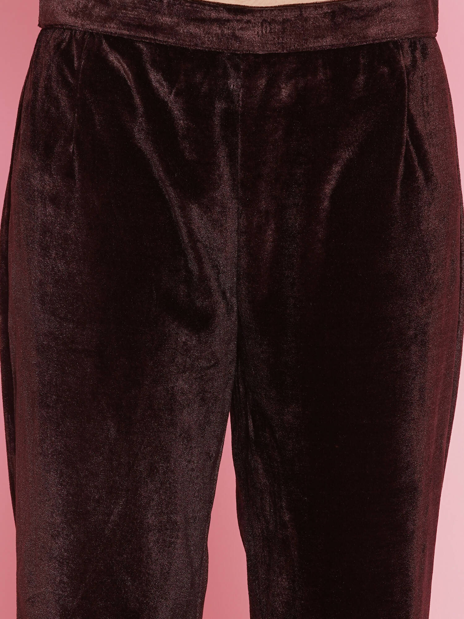 Women Republic Brown Velvet Embellished Co-Ord Set - Distacart