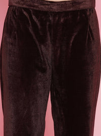 Thumbnail for Women Republic Brown Velvet Embellished Co-Ord Set - Distacart