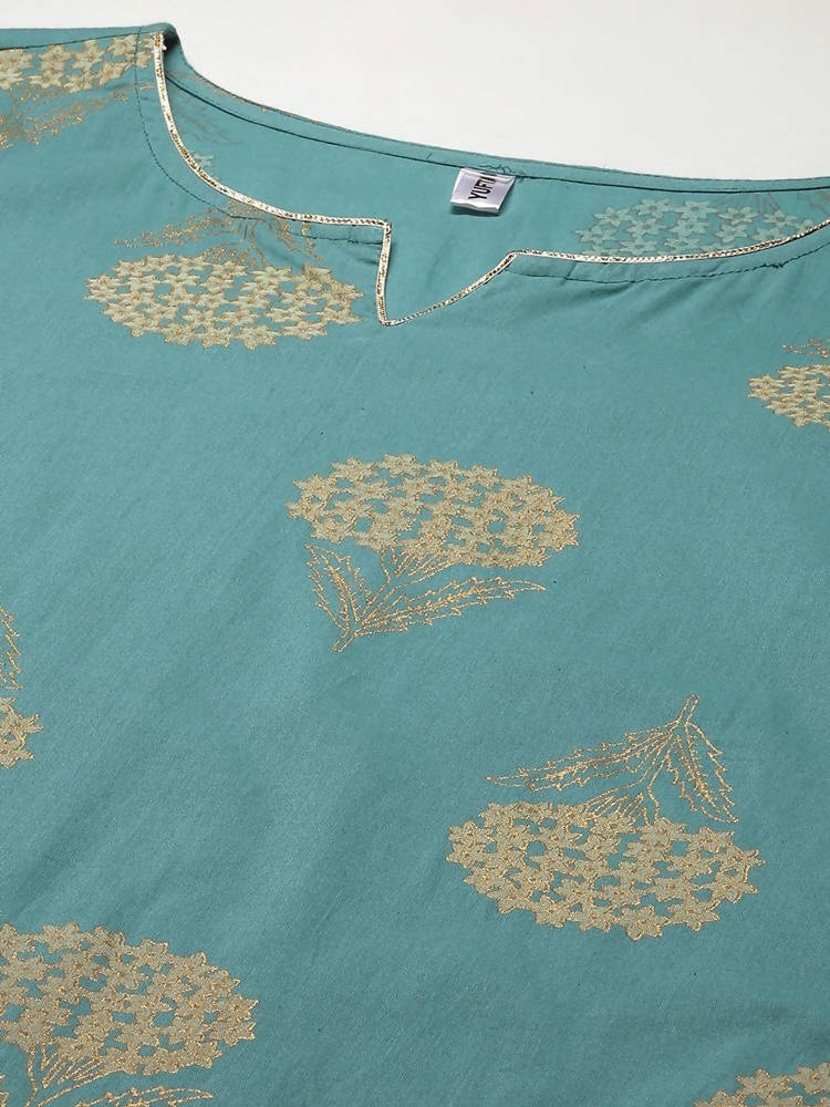 Yufta Women Blue & Off-White Printed Kurta with Palazzo & Dupatta