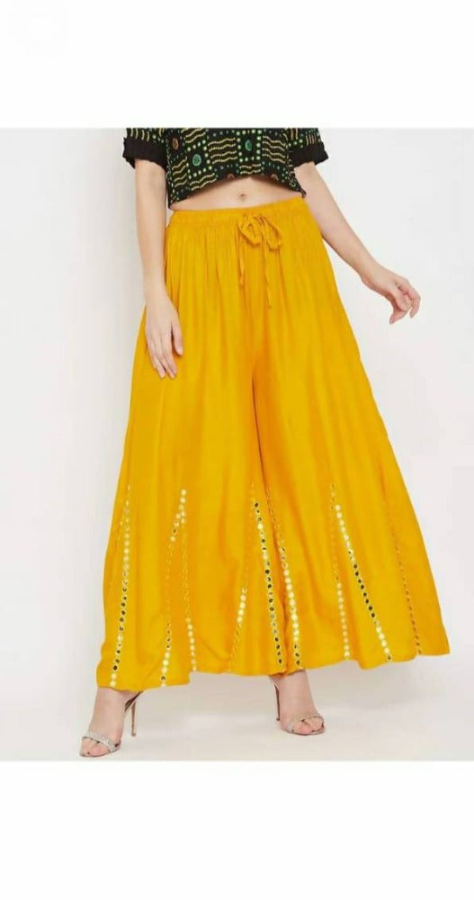 Mominos Fashion Yellow Mirror Work Palazzo