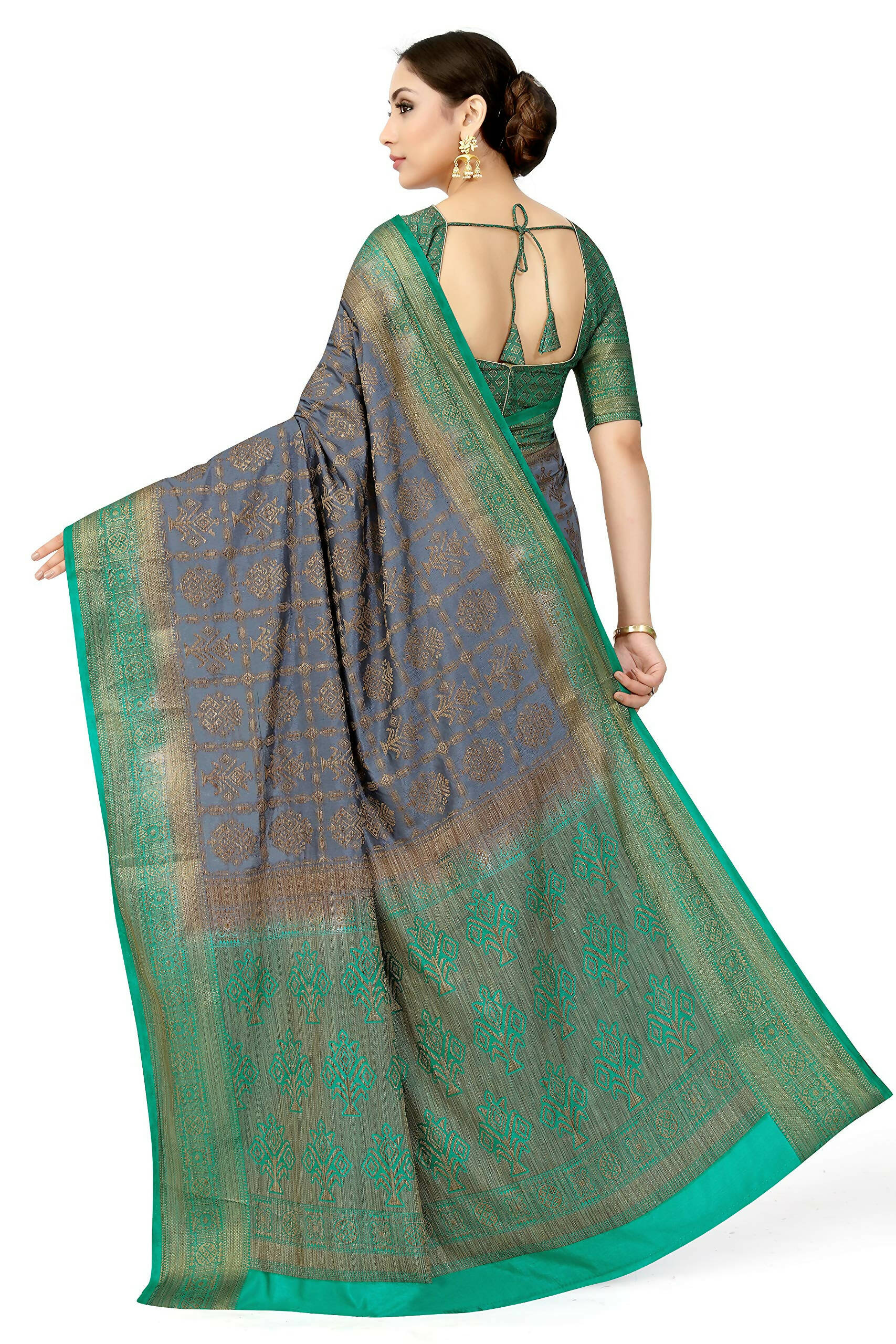 Mimosa Women's Charcoal Grey Patola Art Silk Saree - Distacart