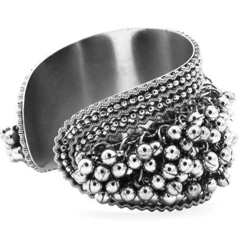Mominos Fashion Oxidised Silver-Plated Openable Bracelet With Ghungroo