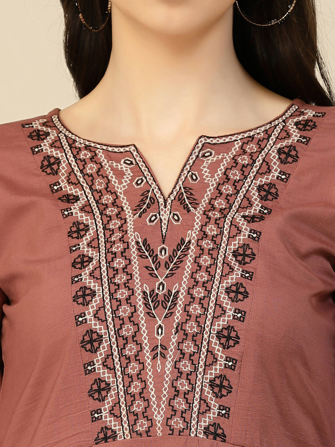 Brown Chinon Floral Embroidered Top - Zeny - Distacart