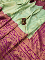 Thumbnail for DEIANA'S Beautiful Golden Jari with New Design Soft Lichi Silk Saree - Pista - Distacart
