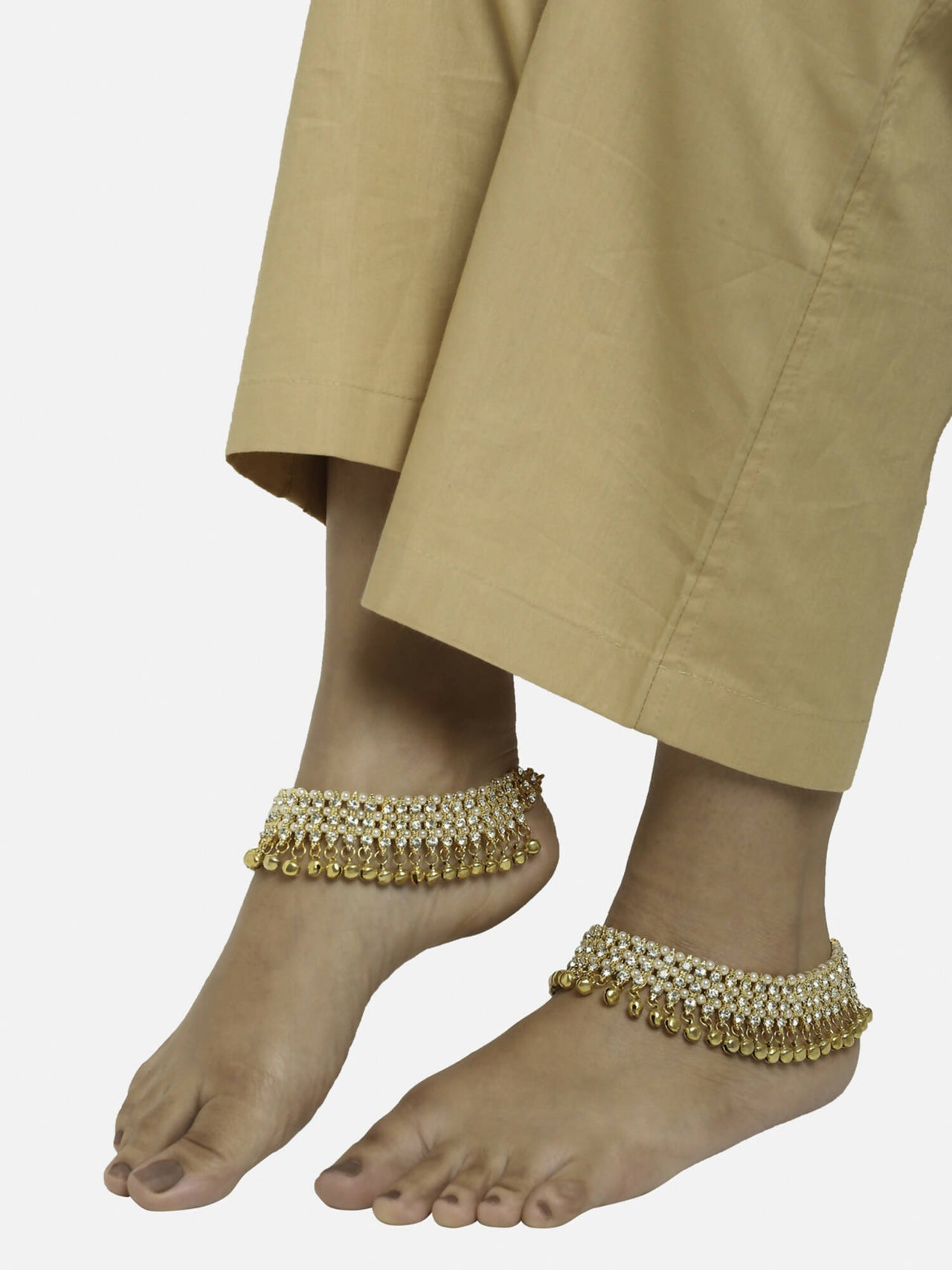 Women's Gold White Ghungroo Anklets - Ruby Raang - Distacart