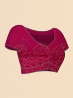 Thumbnail for Pink Georgette Embroidered and Stone Work Saree with Unstitched Blouse Piece - Roozal - Distacart