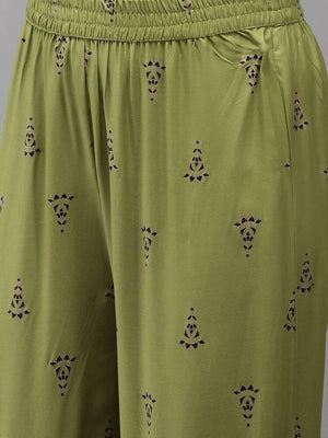 Yufta Women Blue and Green Embroidered Kurta with Trouser and Dupatta Set