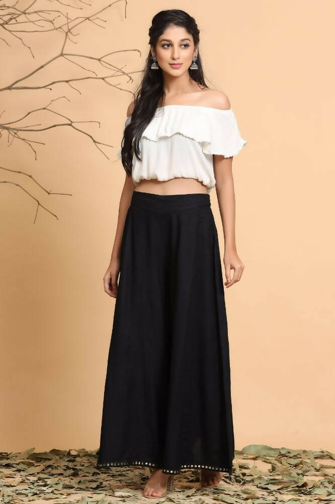 Juniper Women Black Rayon Solid Flared Palazzo - Distacart