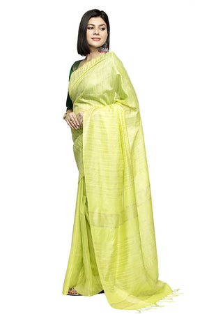 Mominos Fashion Light Parrot Green Color Bhagalpuri Saree