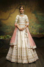 Thumbnail for House of Panchhi Off White Pure Silk Moti & Zarkan heavy embroidery Lehenga choli & Dupatta - Distacart