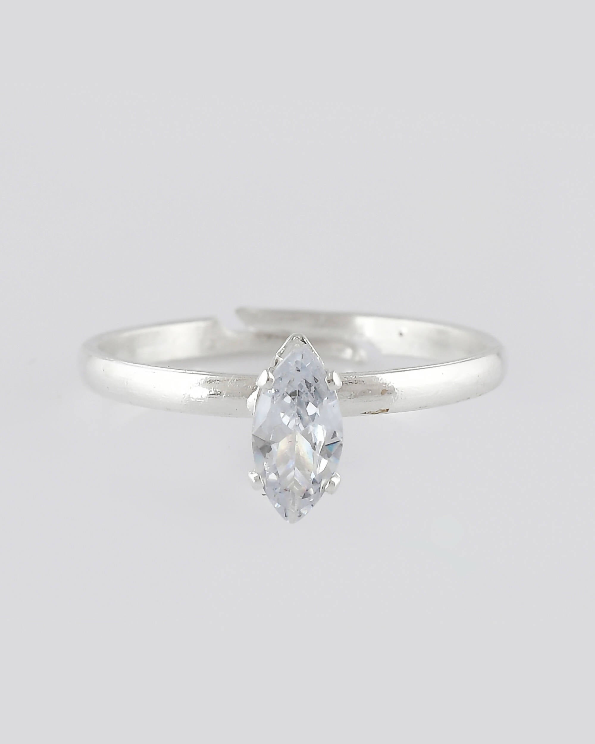 VOJ white CZ-detail Stainless Steel Cubic Zirconia Silver Plated adjustable finger Ring - Distacart