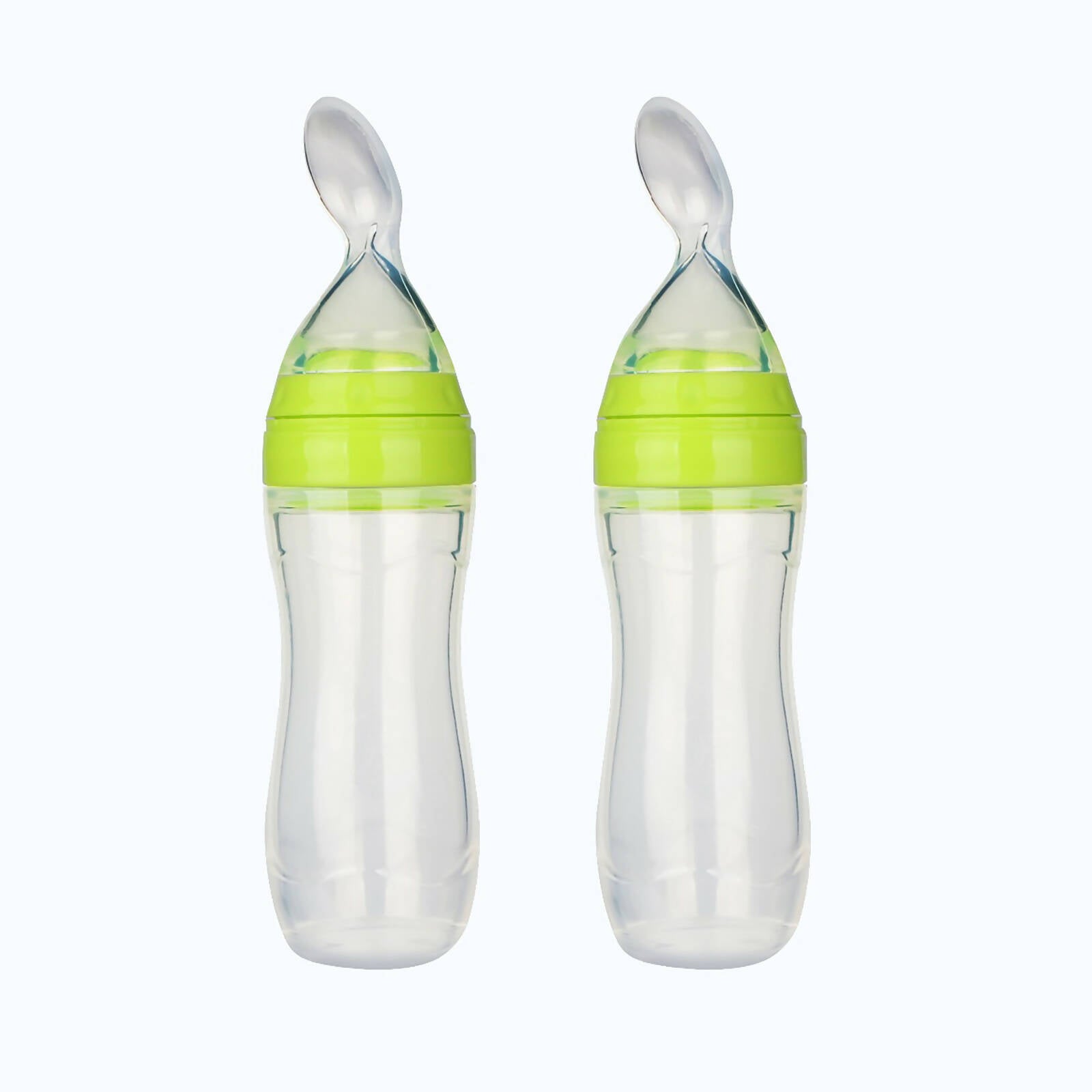 Safe-O-Kid Easy Set of 2 Squeezy Silicone Food Feeder Spoon (Soft Tip) Bottle- Green- 90mL - Distacart