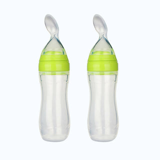 Safe-O-Kid Easy Set of 2 Squeezy Silicone Food Feeder Spoon (Soft Tip) Bottle- Green- 90mL - Distacart