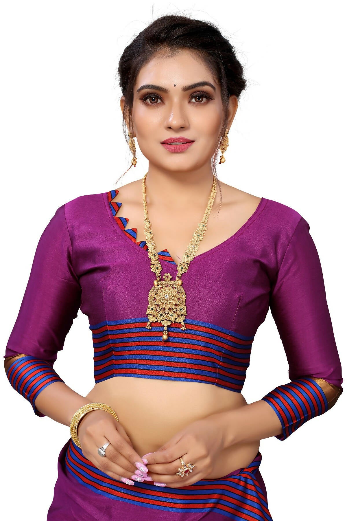 Vamika Ethnic Fire Purple Cotton Silk Saree - Distacart