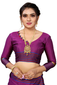 Thumbnail for Vamika Ethnic Fire Purple Cotton Silk Saree - Distacart