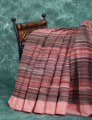 Peach And Brown Colour With Geometrical Print Semi Chanderi Saree. By Gayathri Reddy Designer Studio - Distacart