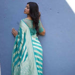 Thumbnail for DEIANA'S Beautiful Golden Jari with New Design Soft Lichi Silk Saree - Sky - Distacart