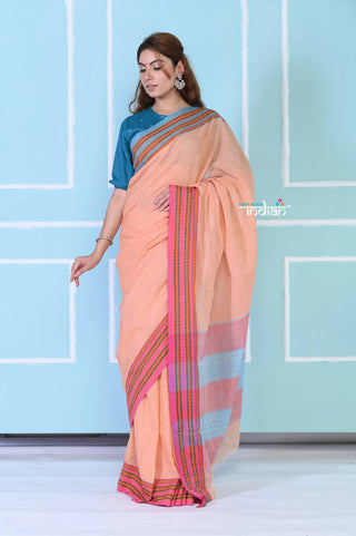 Very Much Indian Traditional Patteda Anchu Ilkal Handloom Saree - Peach Tone - Distacart