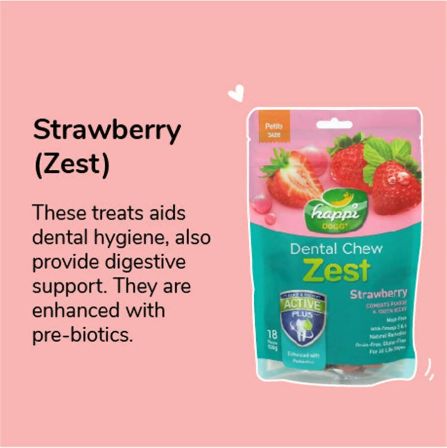Happi Doggy Vegetarian Dental Chew Zest - Strawberry - Distacart