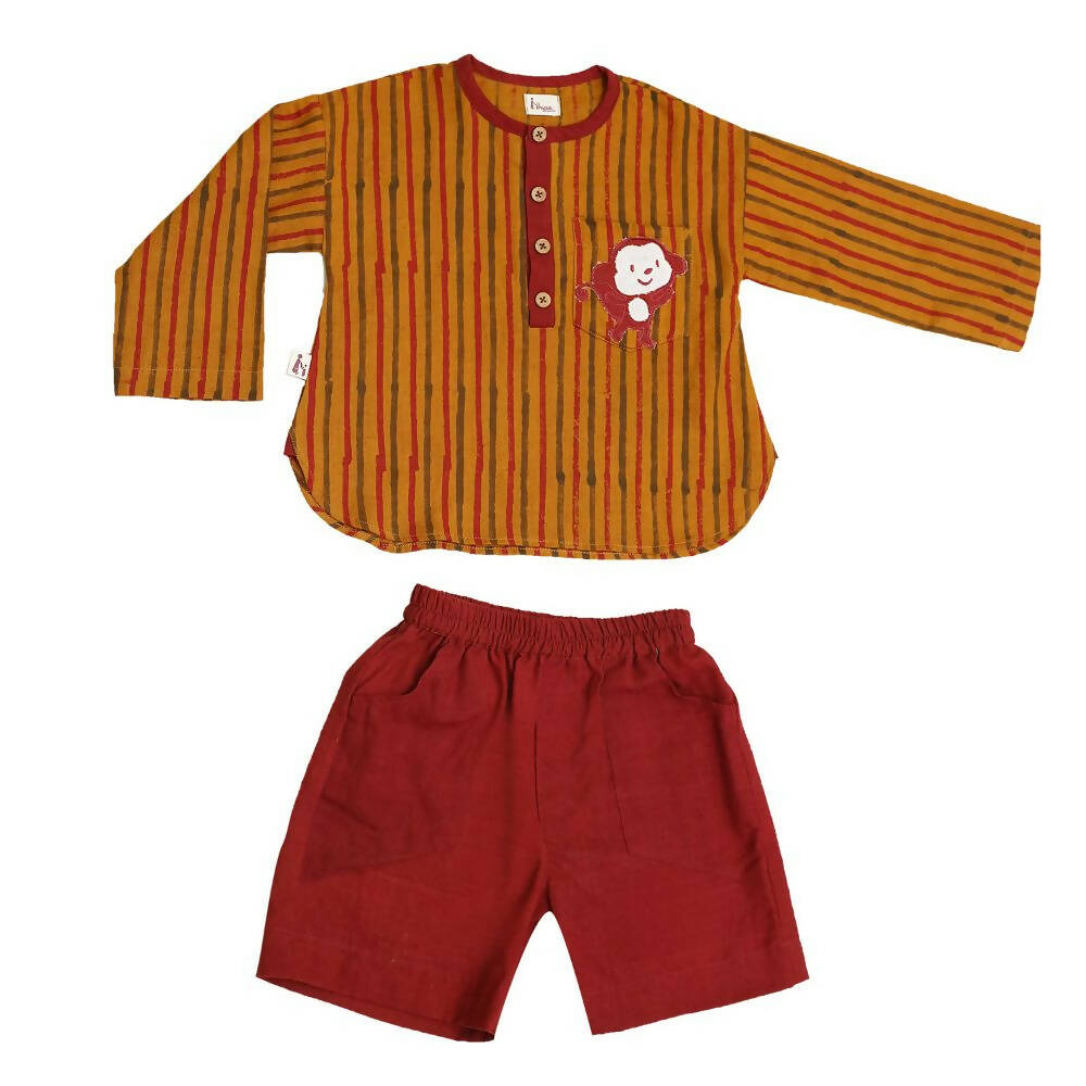Mhyssa Kong Full sleeve Orange Kurta with Maroon Shorts Set For Kids - Distacart