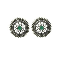Thumbnail for Tiaraa Green Alloy Silver Oxidised Stud Earrings - Distacart