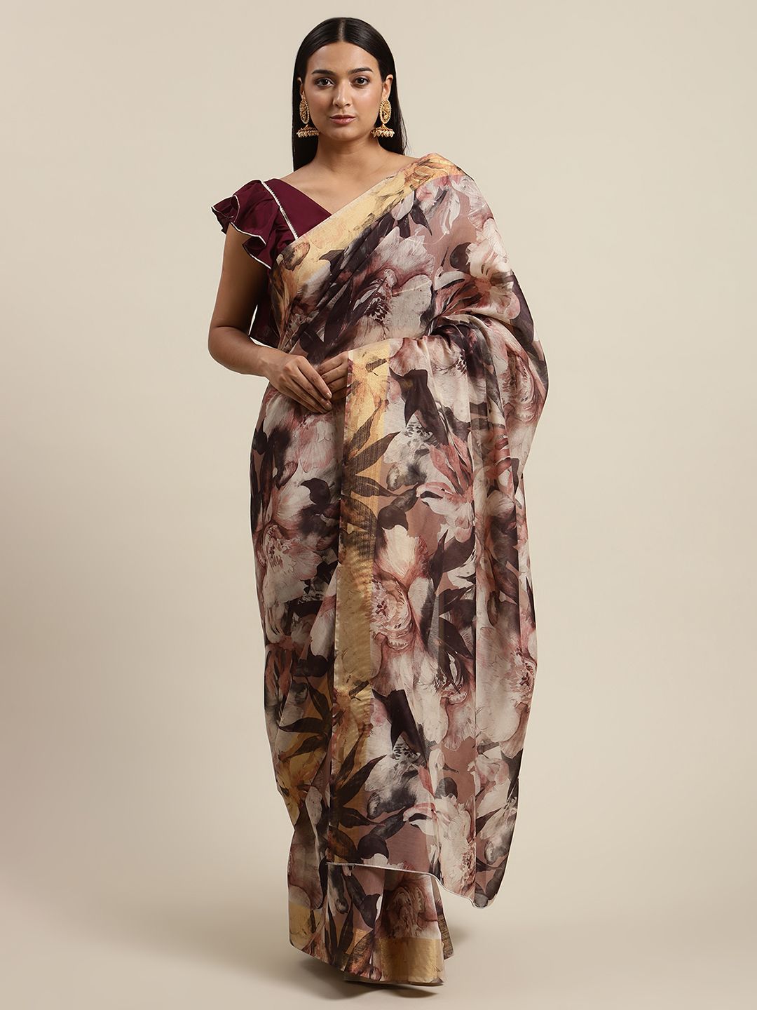 Ahalyaa Women's Multi Color Chanderi Digital Print Floral Saree - Distacart