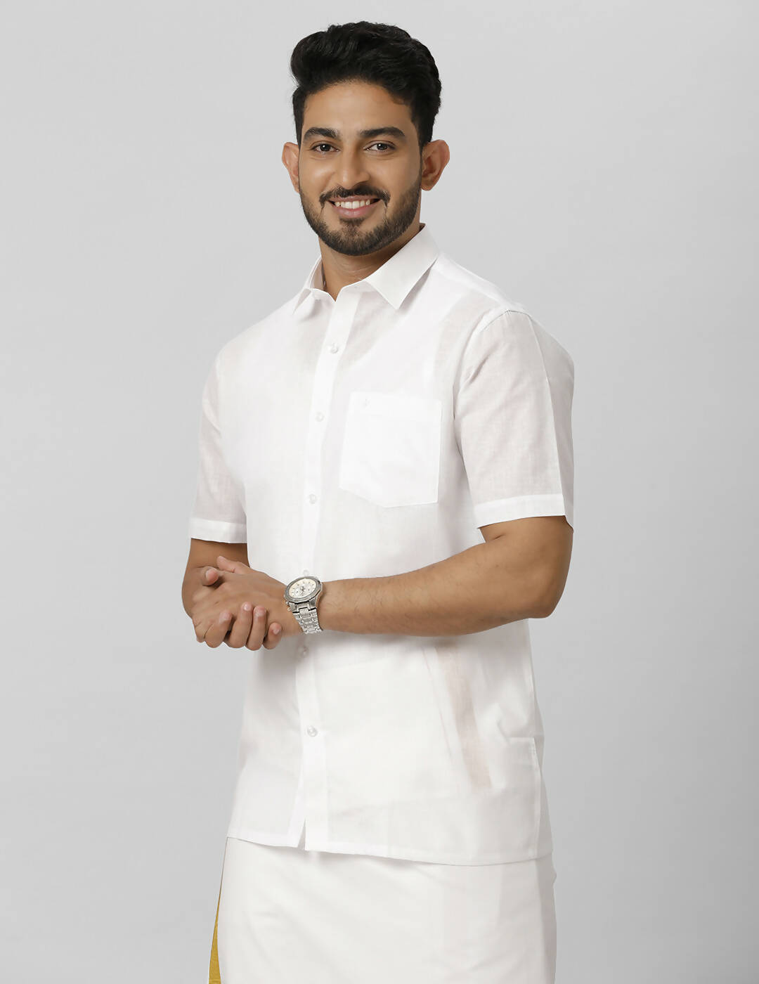Ramraj Cotton Mens Half Sleeve Formal Poly Cotton White Shirt - Distacart