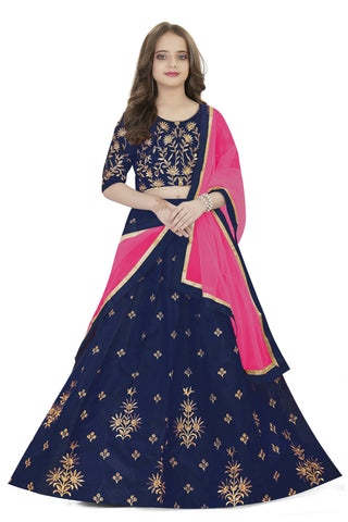 Dwiden Navy Blue Rohini Tafetta Sattin Semi-Stitched Girl's Lehenga Choli - Distacart