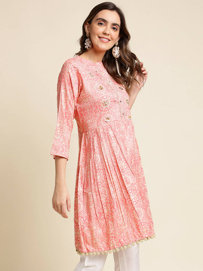 Peach Chiffon Paisley Printed Top - Himanshi - Distacart
