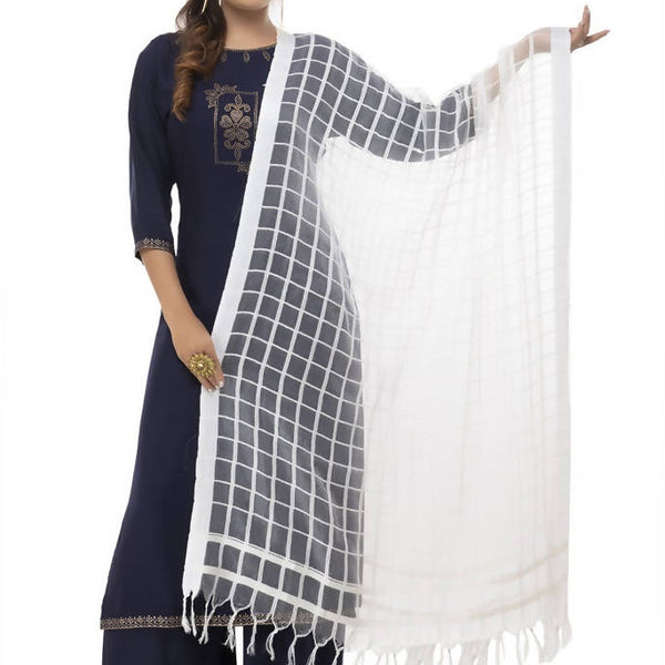 Mominos Fashion White Cotton Square Dupatta