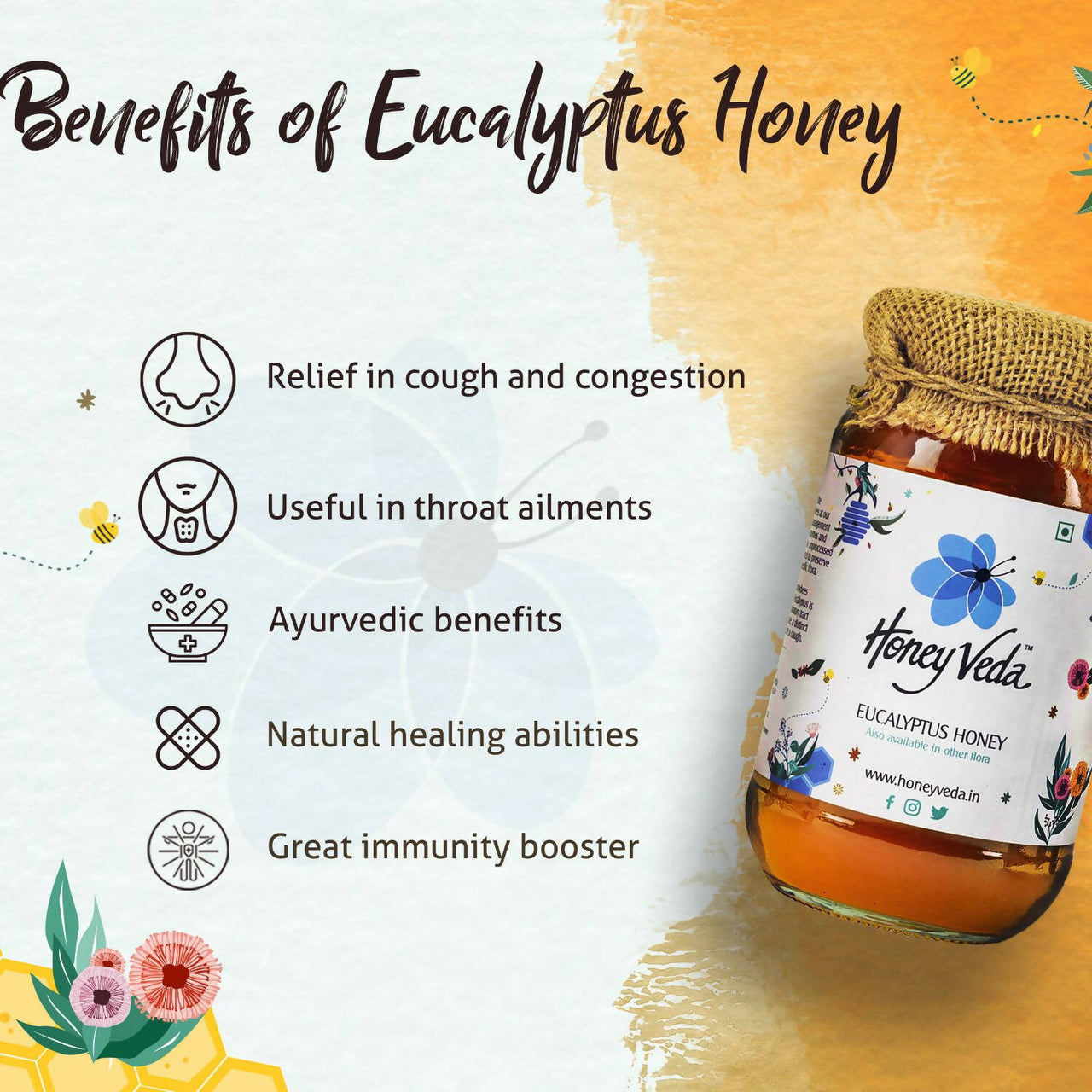 HoneyVeda Premium Raw Eucalyptus Honey - Distacart