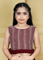 Thumbnail for Wedding Designer Maroon Georgette Kidswear Lehenga - Aaradhna - Distacart