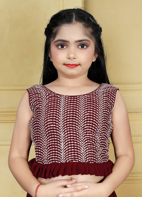 Wedding Designer Maroon Georgette Kidswear Lehenga - Aaradhna - Distacart