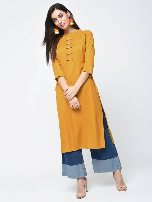 Aniyah Rayon Solid Straight Mustard Color Kurta (AN-110K)