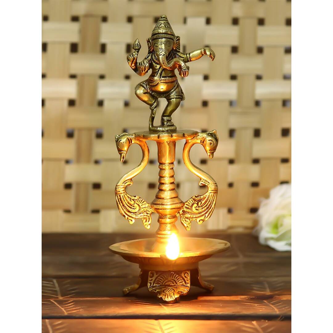 eCraftIndia Antique Gold-Toned Lord Ganesha Decorative Diya Showpiece - Distacart