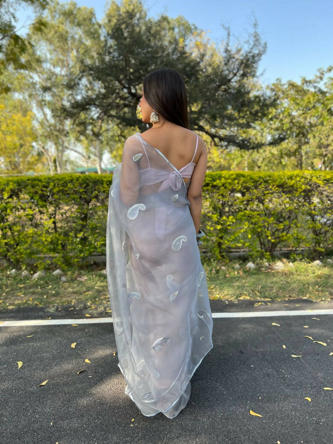 Vastrasky Grey Organza Saree - Distacart