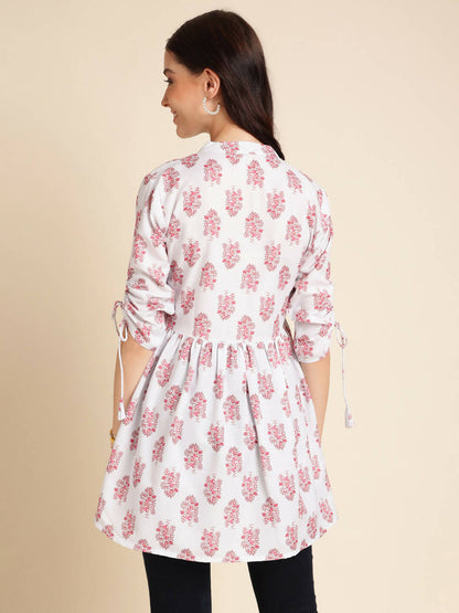 White Poly Rayon Digital Printed A-line Top - Tarini - Distacart
