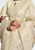 Thumbnail for Vamsee White Organza Saree - Distacart