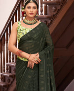 Thumbnail for Green Georgette Swaroski Work Saree With Unstitched Blouse Piece - Juhi - Distacart
