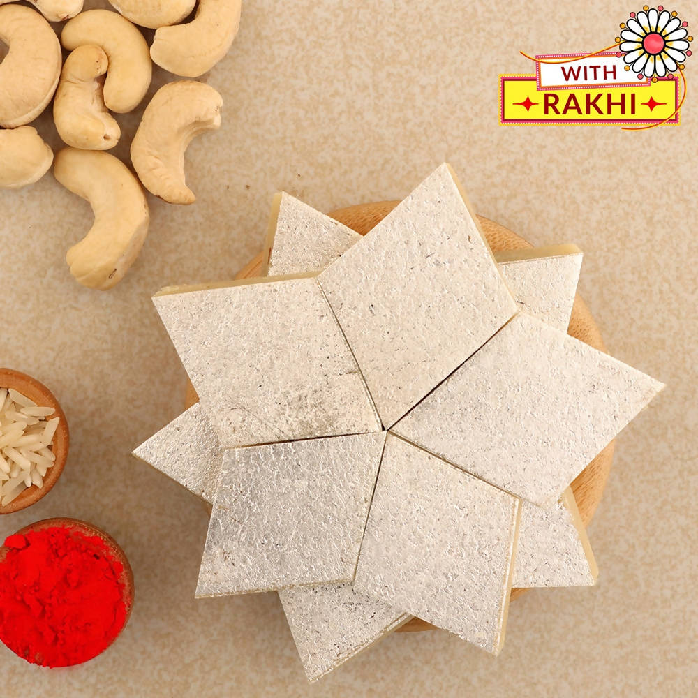 Ethnic American Diamond Rakhi and Kaju Katli Box Combo