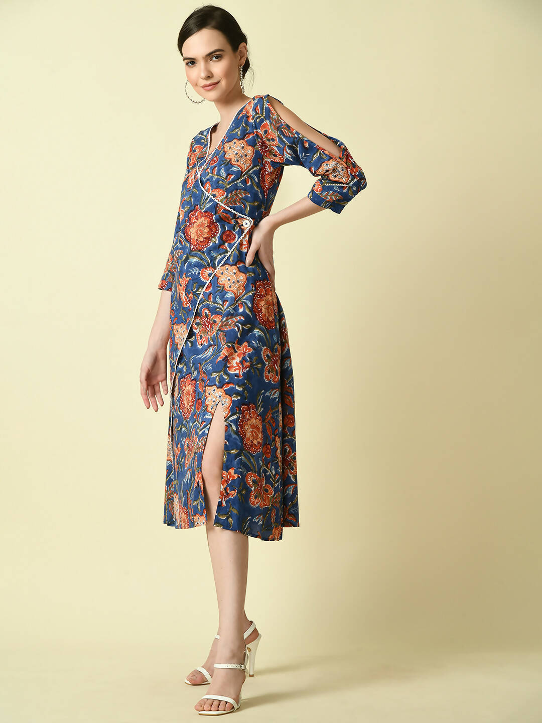 Myshka Women's Blue Floral Printed A-Line Dress - Distacart